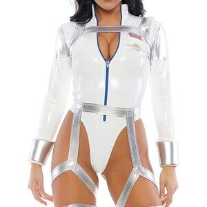 Forplay Blast Off Astronaut Sexy Costume Lingerie White Silver Size L/XL